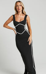 Magnolia Midi Dress - Scoop Neck Bodycon Dress in Black