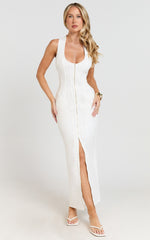Maisy Maxi Dress - Scoop Neck Racer Back Fitted Dress in White