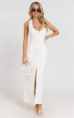 Maisy Maxi Dress - Scoop Neck Racer Back Fitted Dress in White