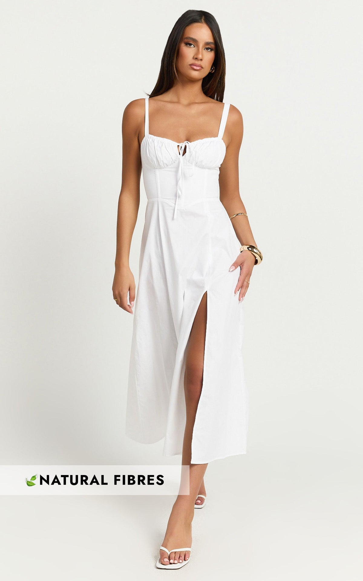 Maiya Midi Dress - Tie Front Fitted Bodice Dress in White