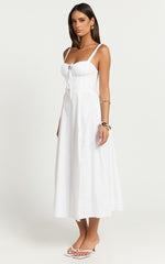 Maiya Midi Dress - Tie Front Fitted Bodice Dress in White