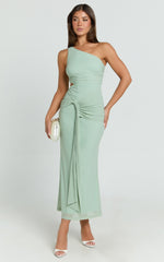 Mandy Midi Dress - Knot Detail Cut Out Mesh Dress in Sage