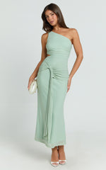 Mandy Midi Dress - Knot Detail Cut Out Mesh Dress in Sage