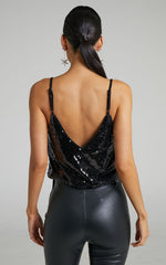 Manika Bodysuit - Sequin Bodysuit in Black