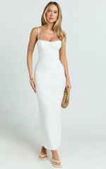 Marcelina Maxi Dress - Sweetheart Neck Bodycon Dress in Off White