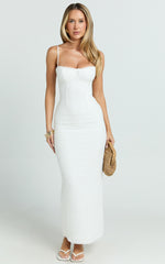 Marcelina Maxi Dress - Sweetheart Neck Bodycon Dress in Off White