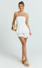 Mardie Two Piece Set - Pin Tuck Strapless Top and Short Set in White