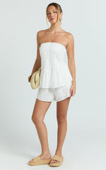 Mardie Two Piece Set - Pin Tuck Strapless Top and Short Set in White