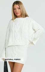 Marge Mini Skirt - High Waisted Cable Knit Mini Skirt in White