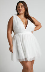 Mariabella Mini Dress - Tulle Plunge Dress in White
