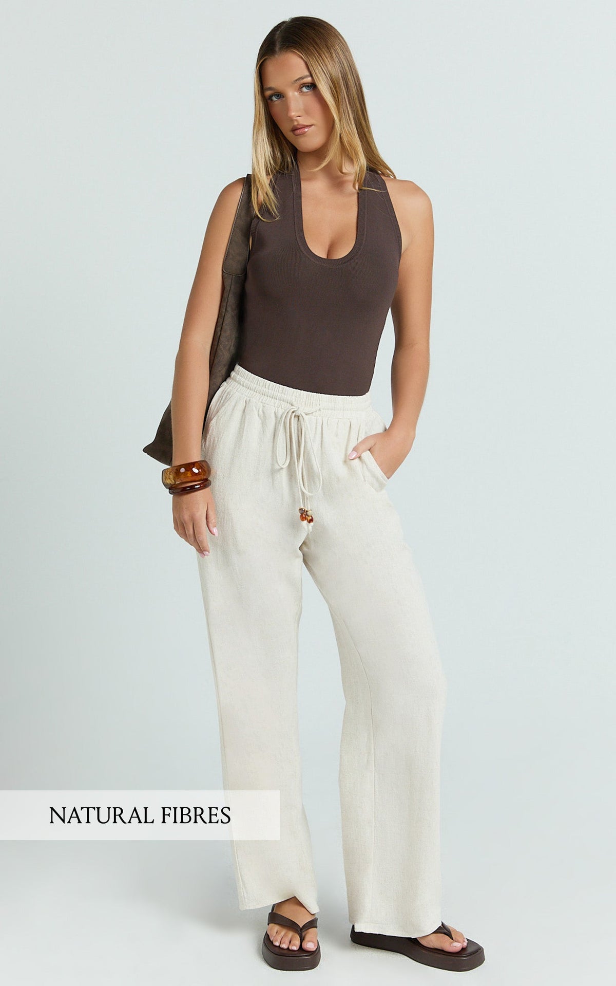 Marina Pants - Mid Waisted Relaxed Elastic Waist Pants in Natural