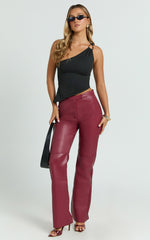 Marzia Pants - Faux Leather Mid Waisted Straight Leg Pants in Wine