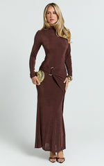 Maxime Maxi Dress - Long Sleeve Twist Front Dress in Chocolate