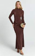Maxime Maxi Dress - Long Sleeve Twist Front Dress in Chocolate