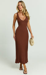 Maya Midi Knit Dress - Sleeveless V Neck Knited Dress in Dark Chocolate