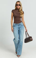 Melanie Bodysuit - Cap Sleeve High Neck Bodysuit in Chocolate