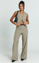 Melinda Pants - Recycled Tailored High Waist Wide Leg Pants in Light Olive