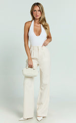 Melissa Pants - Pleat Front Wide Leg Tailored Pants in Cream