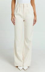 Melissa Pants - Pleat Front Wide Leg Tailored Pants in Cream