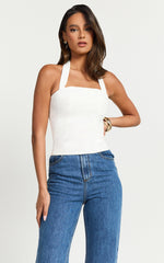 Mercy Top - Linen Square Neck Halter Top in White