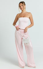 Mia Pants - Relaxed Drawstring Waist Sequin Pants in Baby Pink