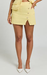 Mika Skort - Boucle Faux Wrap Pearl Button Skort in Lemon