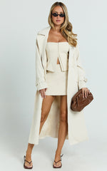Mikey Mini Skirt - Mid Waisted Tailored A Line Skirt in Sand