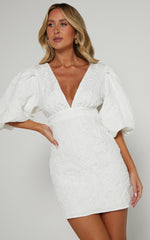 Miley Mini Dress - V Neck Bodycon Dress in White