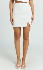 Mindy Mini Skirt - Linen Look A Line Side Split Skirt in White