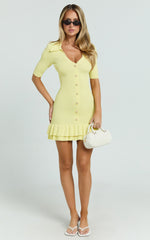 Mischa Mini Dress - Collared Short Sleeve Fit And Flare Knitted Dress in Lemon