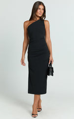 Monette Midi Dress - One Shoulder Straight Dress in Black