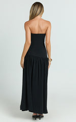 Nadiane Maxi Dress - Strapless Asymmetric Drop Waist Dress in Black