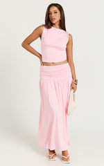 Nancy Maxi Skirt - Gathered Waist Skirt in Pink