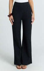 Narcisa Pants - Linen Look High Waist Bootleg Pants in Black