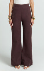 Narcisa Pants - Linen Look High Waist Bootleg Pants in Chocolate