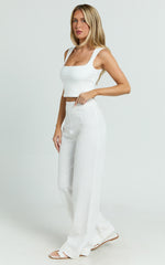 Narcisa Pants - Linen Look High Waist Bootleg Pants in White