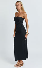 Natasha Midi Dress - Strapless Ruched Column Dress in Black