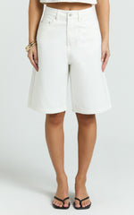 Nathan Shorts - Denim High Waist Bermuda Shorts in White
