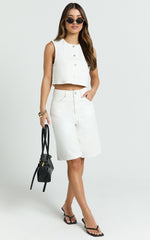 Nathan Top - Button Down Denim Shell Top in White