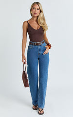 Nessa Jeans - High Waist Straight Leg Jeans in Dark Blue Wash
