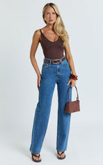 Nessa Jeans - High Waist Straight Leg Jeans in Dark Blue Wash