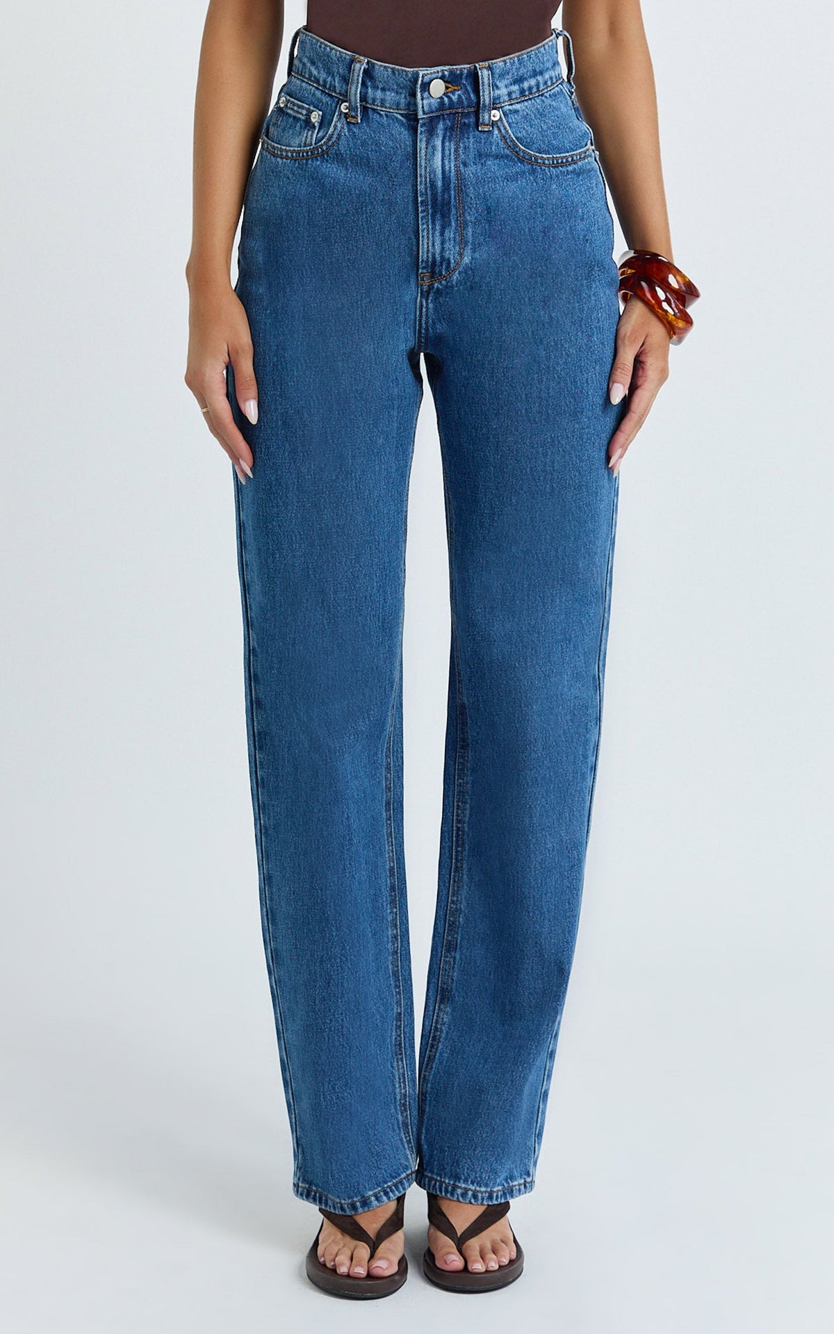 Nessa Jeans - High Waist Straight Leg Jeans in Dark Blue Wash