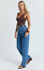 Nessa Jeans - High Waist Straight Leg Jeans in Dark Blue Wash