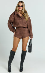 Nessa Shorts - Faux Suede High Waisted Micro Mini Shorts in Dark Chestnut