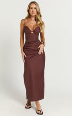 Nicoletta Midi Dress - Sweetheart Back Tie Gathered Dress in Chocolate
