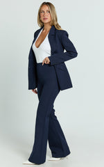 Nola Pants - Mid Waisted Pleated Flare Pants in Navy