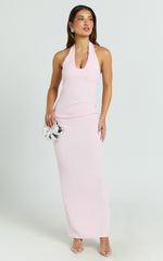 Norma Maxi Dress - Halter Neck Sleeveless Dress in Soft Pink