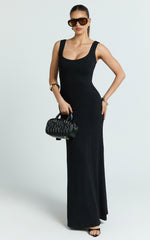 Odette Maxi Dress - Scoop Neck A Line Dress in Black