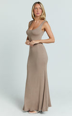 Odette Maxi Dress - Scoop Neck A Line Dress in Mocha