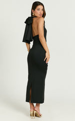 Olenna Midi Dress - Halter Neck Twist Detail Tie Back Dress in Black